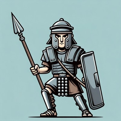 Roman Soldier Holding Spear and Shield