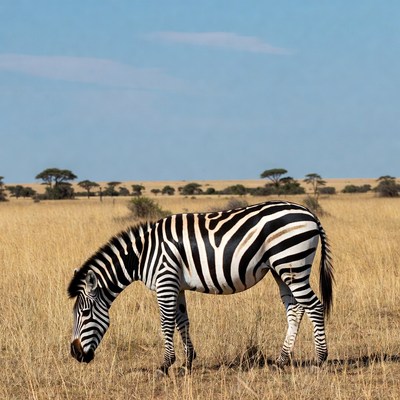 Zebra grazing in savanna grassland