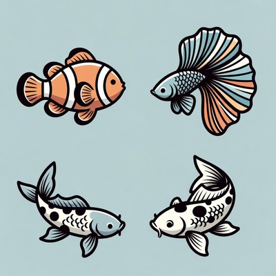 Clownfish Betta Koi Fish Illustration
