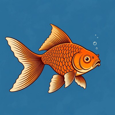 Orange goldfish illustration on blue background