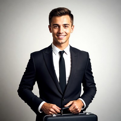 Young man in suit holding briefcase