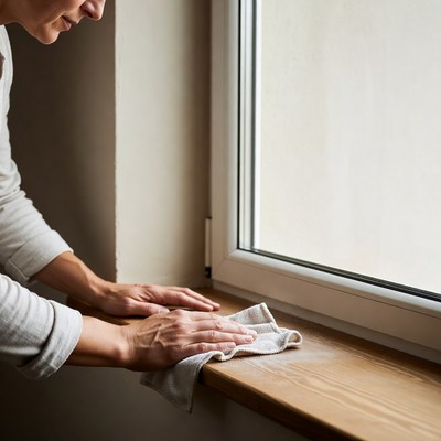 Woman cleaning window sill