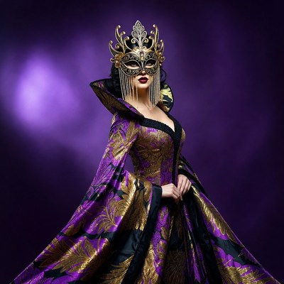 Woman in Purple Venetian Masquerade Gown