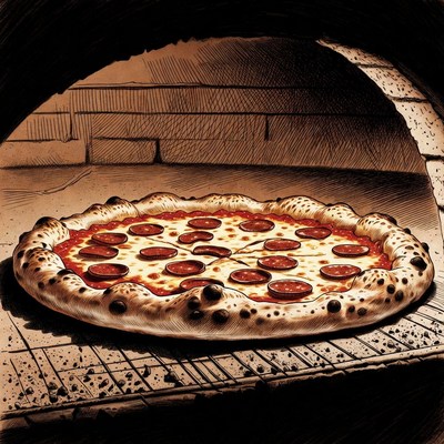Pepperoni Pizza in Stone Oven