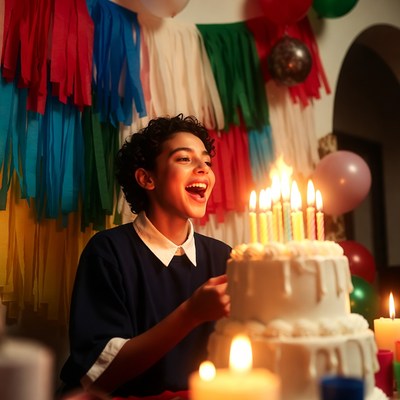 Teen laughing at birthday cake