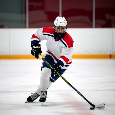 Hockey player skating with puck