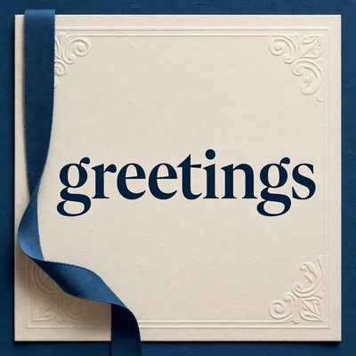Elegant Greetings Card with Blue Ribbon