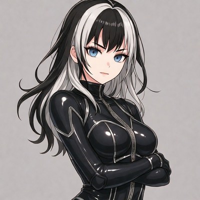 Anime girl with black white hair