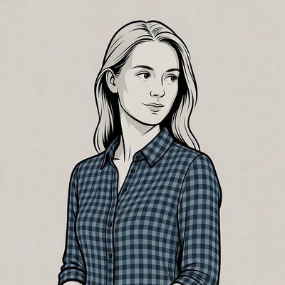 Blonde woman in plaid shirt