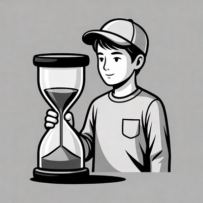Boy holding hourglass illustration