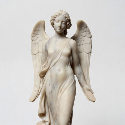 White marble angel statue with wings