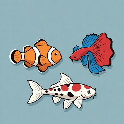 Clownfish Koi Betta Fish Illustration