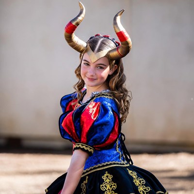 Girl in red blue devil costume