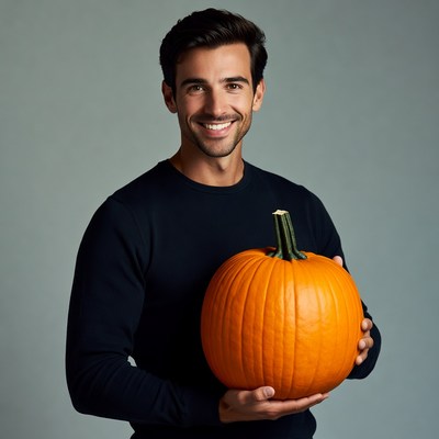 Man holding large pumpkin