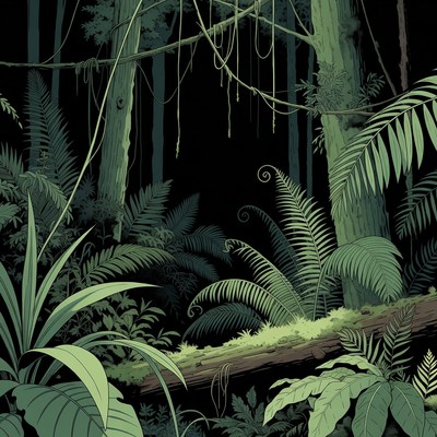 Lush Green Jungle Forest Illustration