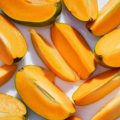 Sliced Mangoes on White Background