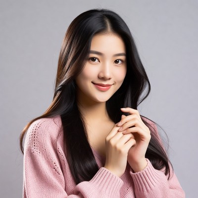 Asian woman in pink sweater smiling