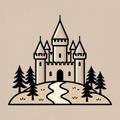 Castle with Trees Illustration