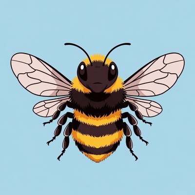 Cartoon Bumblebee with Spread Wings
