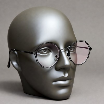 Mannequin head wearing round sunglasses