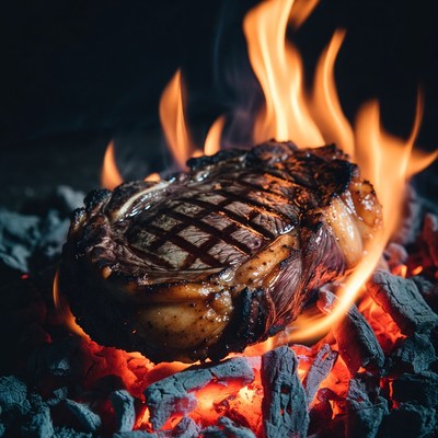 Grilled Ribeye Steak on Coals