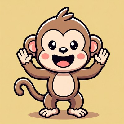 Cute cartoon monkey waving happily