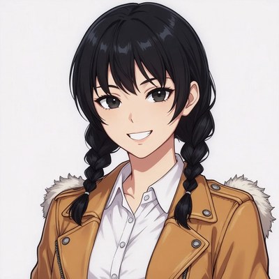 Anime girl with twin tails smiling