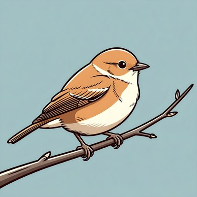 Cartoon sparrow perched on branch