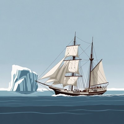 Sailing Ship Near Iceberg