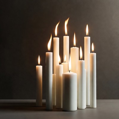 Cluster of lit white candles