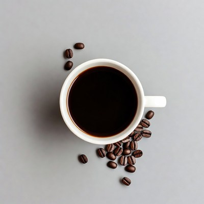 White Cup of Black Coffee with Beans