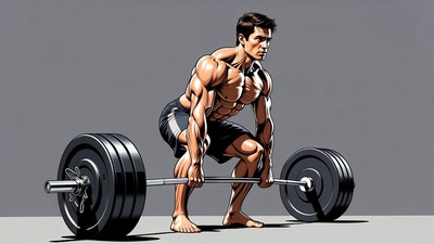 Muscular man deadlifting barbell