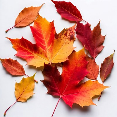 Autumn Maple Leaves on White Background