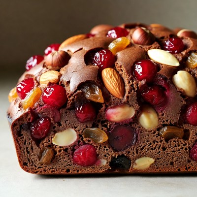 Chocolate Fruitcake with Nuts and Cherries