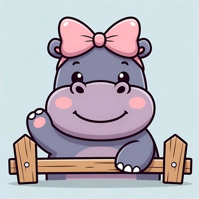 Cute hippo waving over fence