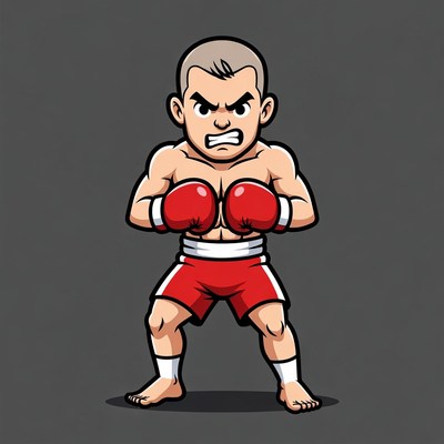 Muscular chibi boxer in fighting stance