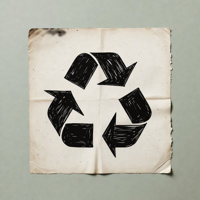 Hand-Drawn Recycle Symbol on Torn Paper