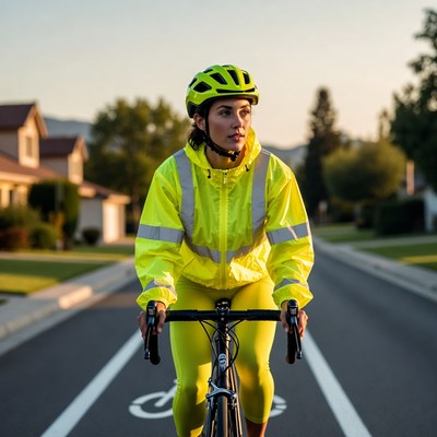 Woman cycling in bright yellow gear