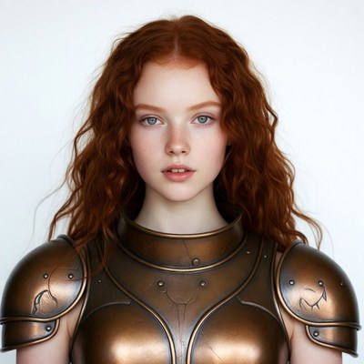 Redhead woman in bronze armor