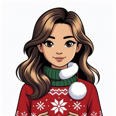 Asian woman in Christmas sweater