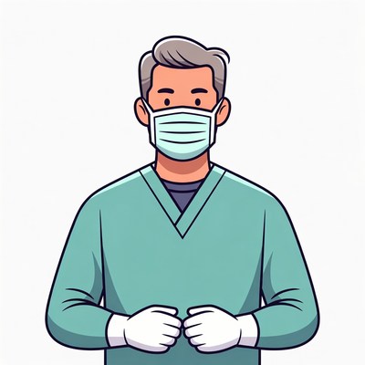 Doctor wearing mask and gloves