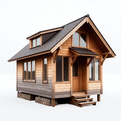 Small Wooden Cabin on White Background