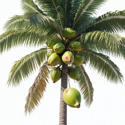 Coconut Palm Tree with Green Coconuts