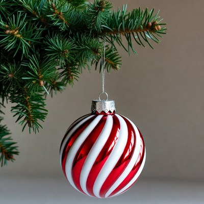 Red White Striped Christmas Ornament on Tree