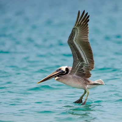 Brown Pelican Spreading Wings on Water