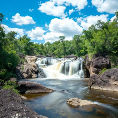 Waterfall cascading over rocks in forest