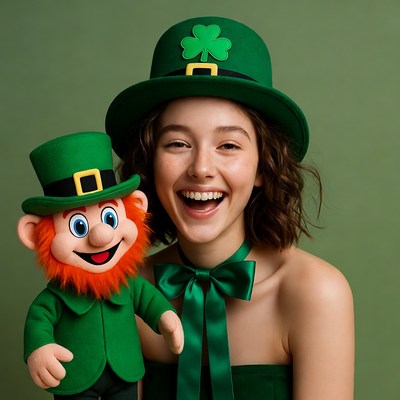 Girl with Leprechaun Plush St. Patrick's Day