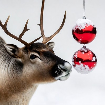 Reindeer with red Christmas ornaments