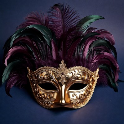 Gold Venetian Mask with Feathers