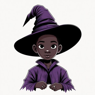 Black boy wearing purple witch hat